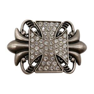 Men Women Dark Silver Antique Vintage Metal Belt Buckle Fleur De Lis Iron Cross
